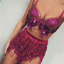 Load image into Gallery viewer, Glitter Sequins Tassel Tie Waist Wrap Mini Skirt
