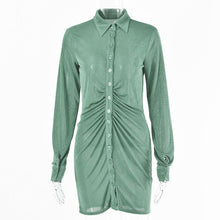 Load image into Gallery viewer, Green Ruched Button Down Dress
