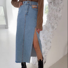 Load image into Gallery viewer, Vintage High Waisted Side Split A-line Denim Pencil Skirt
