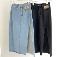 Load image into Gallery viewer, Vintage High Waisted Side Split A-line Denim Pencil Skirt
