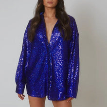 Load image into Gallery viewer, Sequin Ruched Oversized Cuff Shirt Dress
