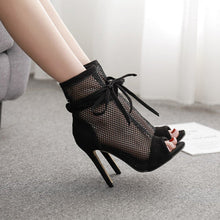 Load image into Gallery viewer, Black Mesh Open Toe High Heels
